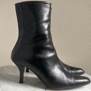 Coach Side Zip High Heel Ankle Booties Size 6.5B Black Leather Made In Italy